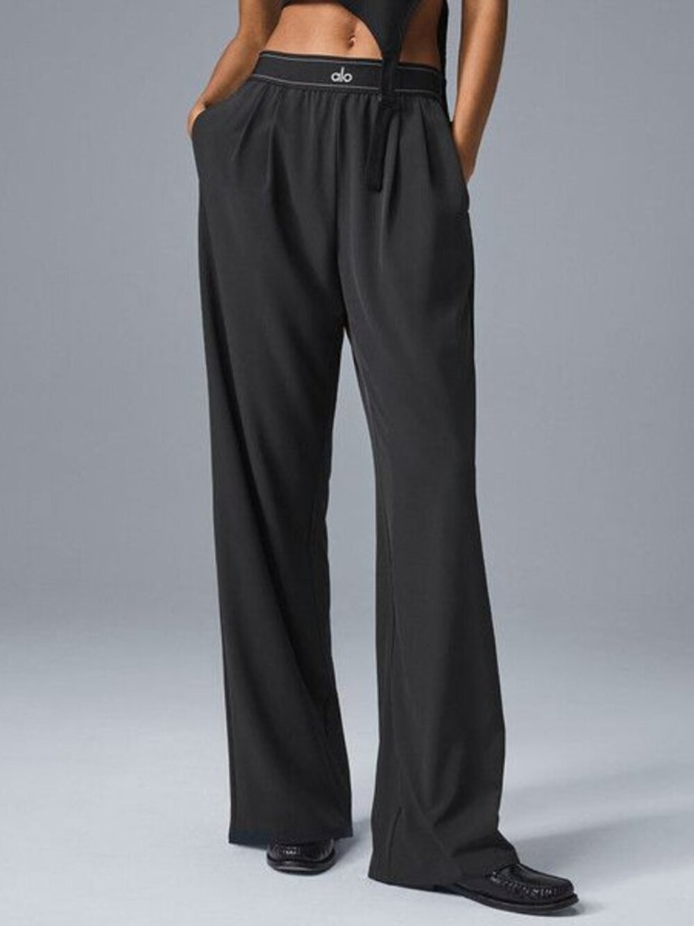 Alo Yoga✨ Wide Leg Trouser Pants High Waisted Black Minimalist NWT